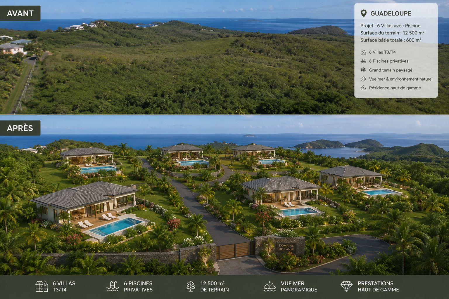 Projet villas de luxe en Guadeloupe - Avant Après